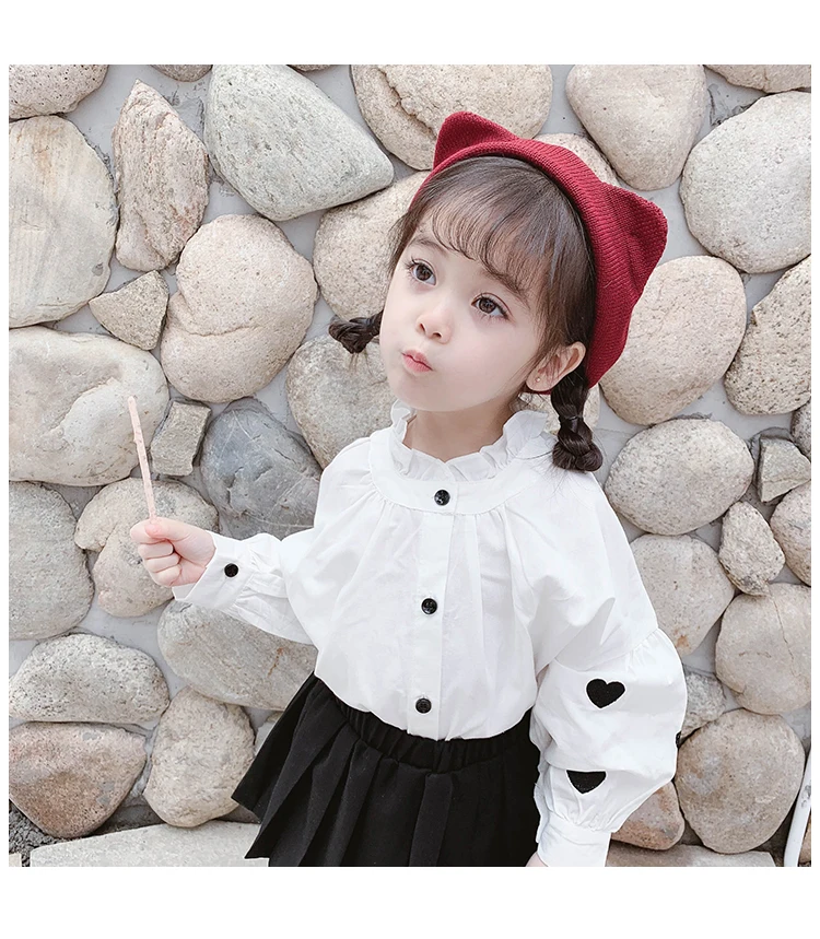 Детская рубашка с длинными рукавами для девочек; Новинка года; стильная осенняя одежда; детский топ с сердечком в Корейском стиле; детская рубашка в западном стиле