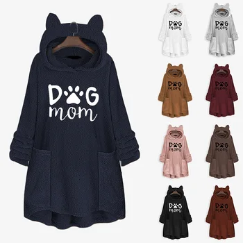 

Winter Autumn Hoodies Sweatshirt Women 2020 Casual Cute Dog Foot Fleece Pullover Long Hooded Jacket Female Plus Size Loose Tops