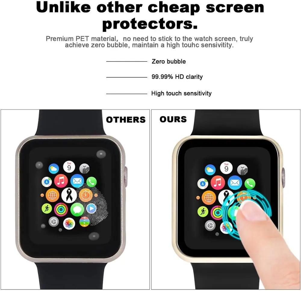 Защитный чехол для Apple Watch Series 5 4 3 2 1 40/44/42/38 мм с защитной металлической крышкой, жесткая тонкая ПЭТ пленка для iWatch