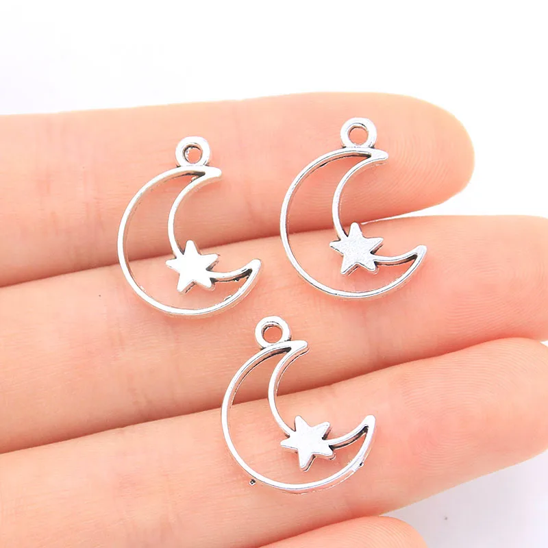 

30Pcs 13*19mm Double Sided Moon Stars Charms Hollow Pendant Metal Alloy For DIY Jewelry Bracelet Necklace Marking