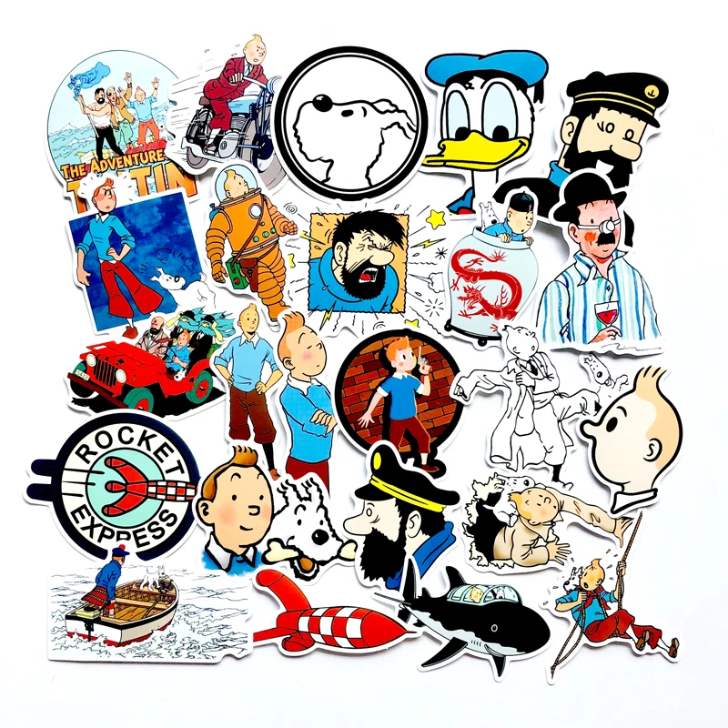 

25PCS Adventures of Tintin Anime Stickers For Luggage Skateboard Phone Laptop Stickers hydro flask Kids Decals