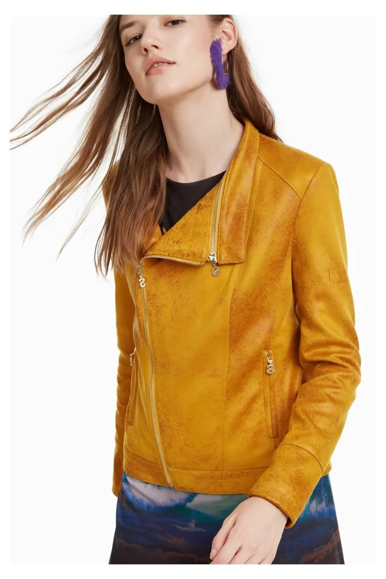 Мода DESIGUAL chaqueta de moda amarilla pu