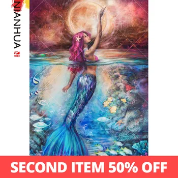 

Diamond Painting 5D Mermaid Sun Embroidery Set Mural Underwater World Crafts DIY Round Square Home Decoration Rhinestone Gft