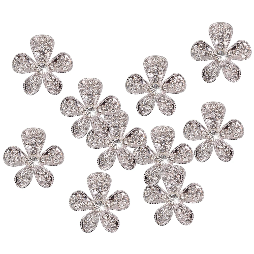 10pcs Flower Crystal Diamante Buttons Flatback Embellishments for DIY Craft