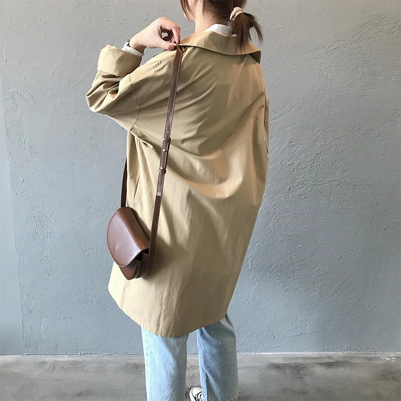 Casual Single Breasted Trench for Women Solid Turn-down Collar European Trench Long Coats Military Designer Wind Breaker J545
