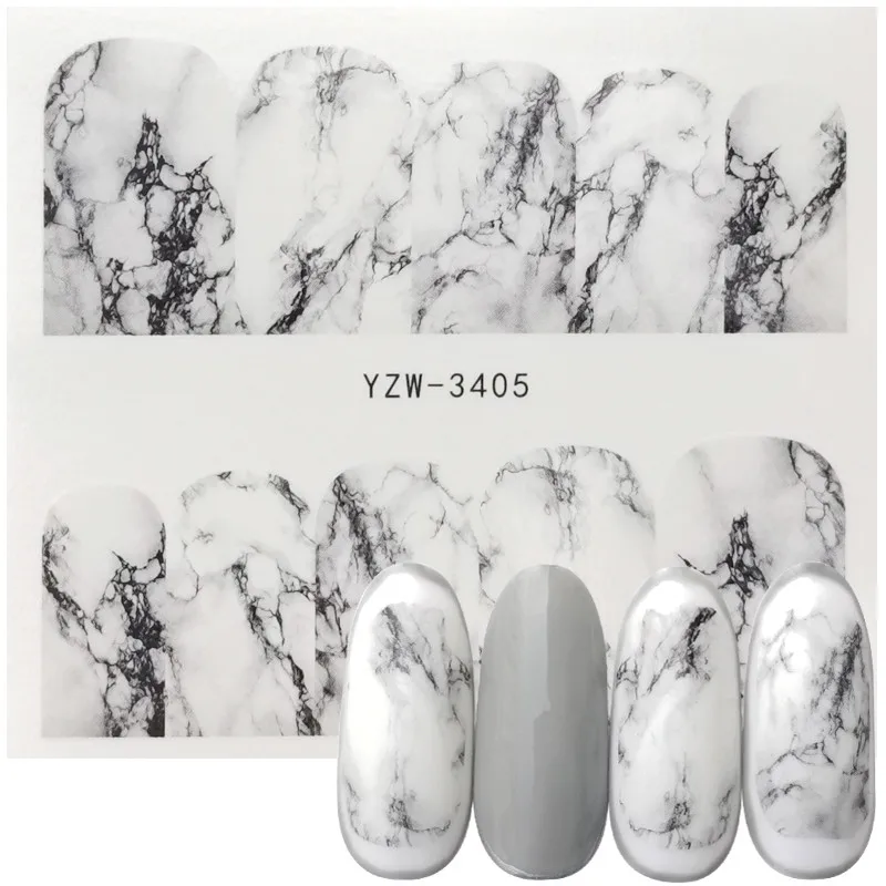 

1 Sheet White Black Gradient Marble Nail Art Sticker Water Transfer Decal Watermark Slider Manicure Full Wrap Tool Decor