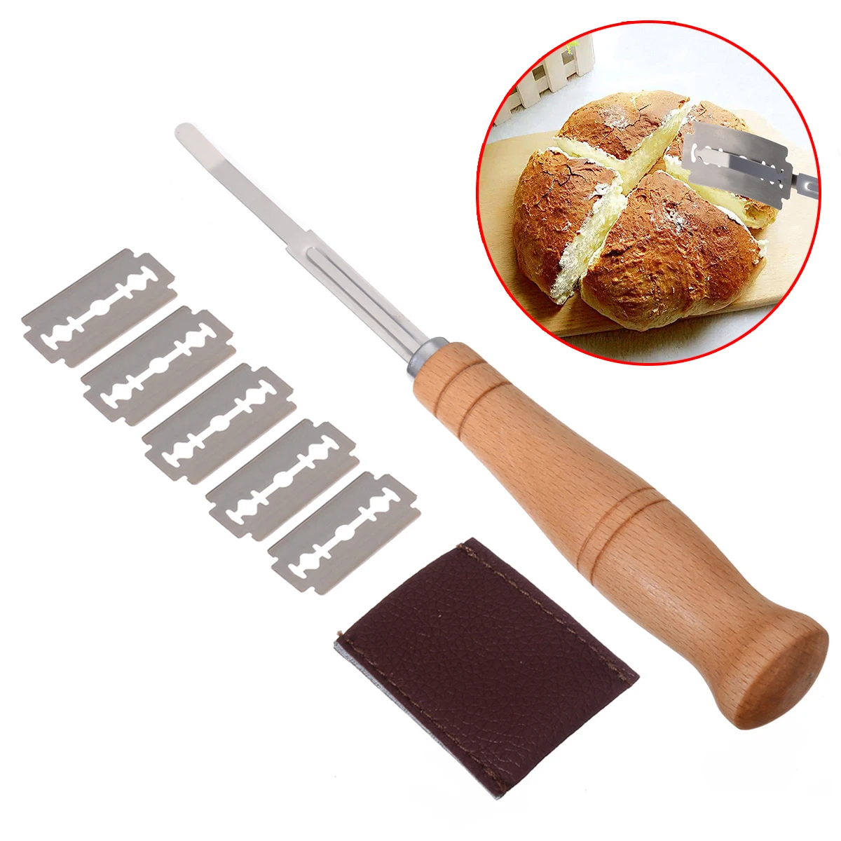 Baking Curved Bread Dough Cutter Wooden Handle Pastry Cutting French Toast Bagel Cutter Kitchen Tools With Cover Thin Blade