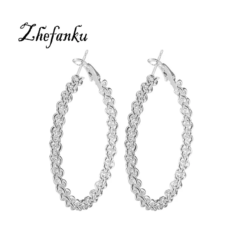 

Fashion Crystal Big Hoop Earrings For Women Rhinestone Female Silver Plated Large Circle Earrings Jewelry 1 Pair