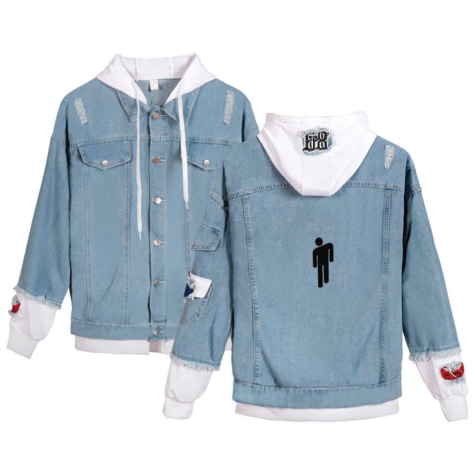 Denim Jacket 17 Billie Eilish, джинсовая куртка-бомбер, мужское длинное пальто, уличная одежда, Chaqueta, хип-хоп, поп-певец, джинсовая куртка, синяя, черная, мужская верхняя одежда, 4XL - Цвет: Denim Jacket 17