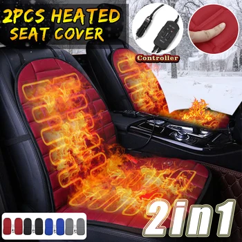 

New 2Pcs In 1 Fast Heated & Adjustable Black/Grey/Blue/Red Car Electric Heated Seat Car Styling Winter Pad Cushions Auto Covers