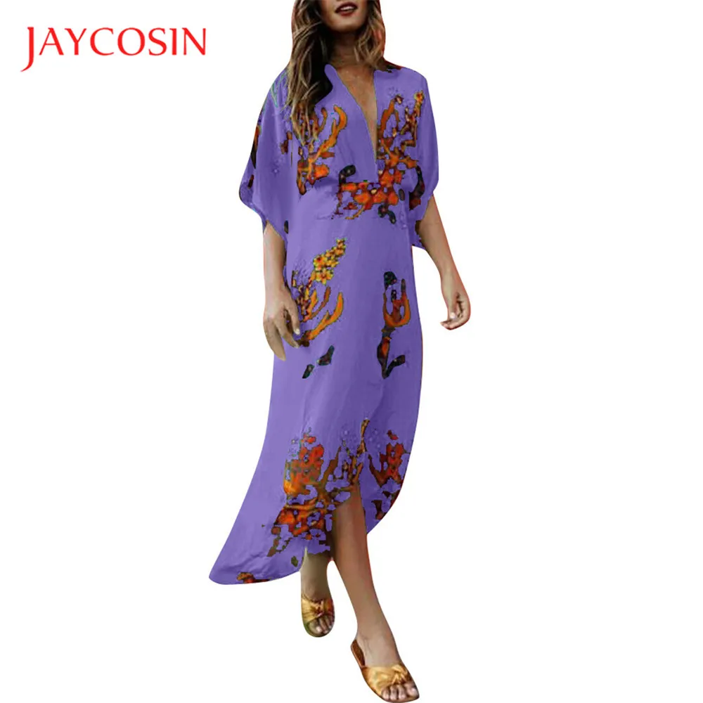 Jaycosin одежда женская нерегулярная вышивка летнее платье Vestidos женское сексуальное Глубокий v-образный вырез с расклешенными рукавами длинное платье макси платье