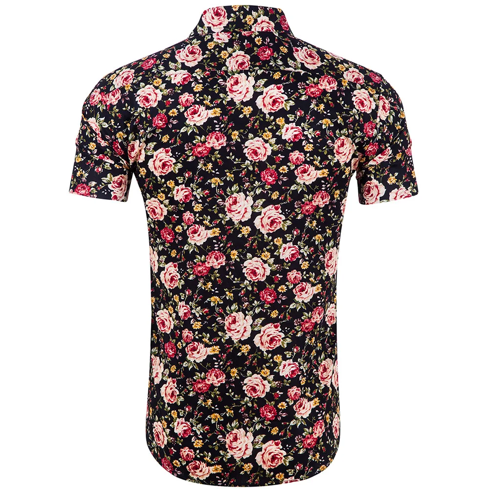 Летняя рубашка мужская, с коротким рукавом Цветочный принт Camisa Masculina отложной воротник мужские рубашки уличная гавайская рубашка Blusa человек