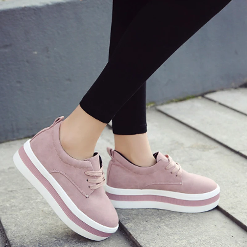 

Vogue Women Shoes Lace Up Flat Platform Shoes Round Toe Increasing Shoes Women Flat Shoes Nice Pop Platform Sneakers