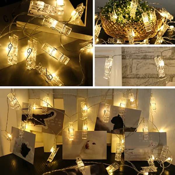 New-LED Garland Card Photo Clip Led String Fairy Lights Battery Operated Christmas Garlands Wedding Valentines Decoration