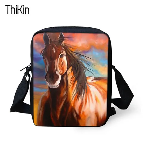 THIKIN Crazy Horse мини-сумка через плечо, повседневная сумка на плечо для женщин и мужчин, сумки-мессенджеры для девочек и мальчиков, сумка для книг, пляжная сумка - Цвет: as picture