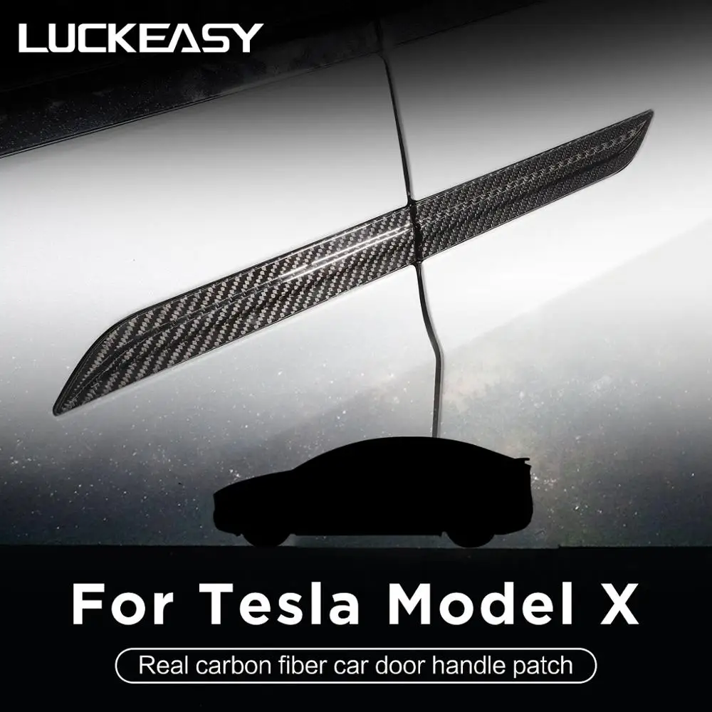 LUCKEASY дверная ручка Накладка для Tesla модель X- подлинное углеродное волокно автомобиля декоративные наклейки на дверь 4 шт./компл