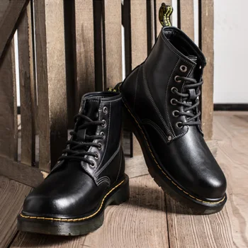 

Casual Men Genuine Leather High Top Boots Waterproof Couple Martins Boots Men Leather Shoes Ankle Work Booties