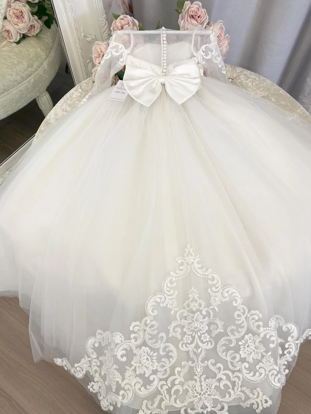 Xunbei Handgemaakte Meisje Kant Tule Bloem Meisje Jurk Bows Kinderen Eerste Communie Jurk Prinses Baljurk Wedding Party Dress