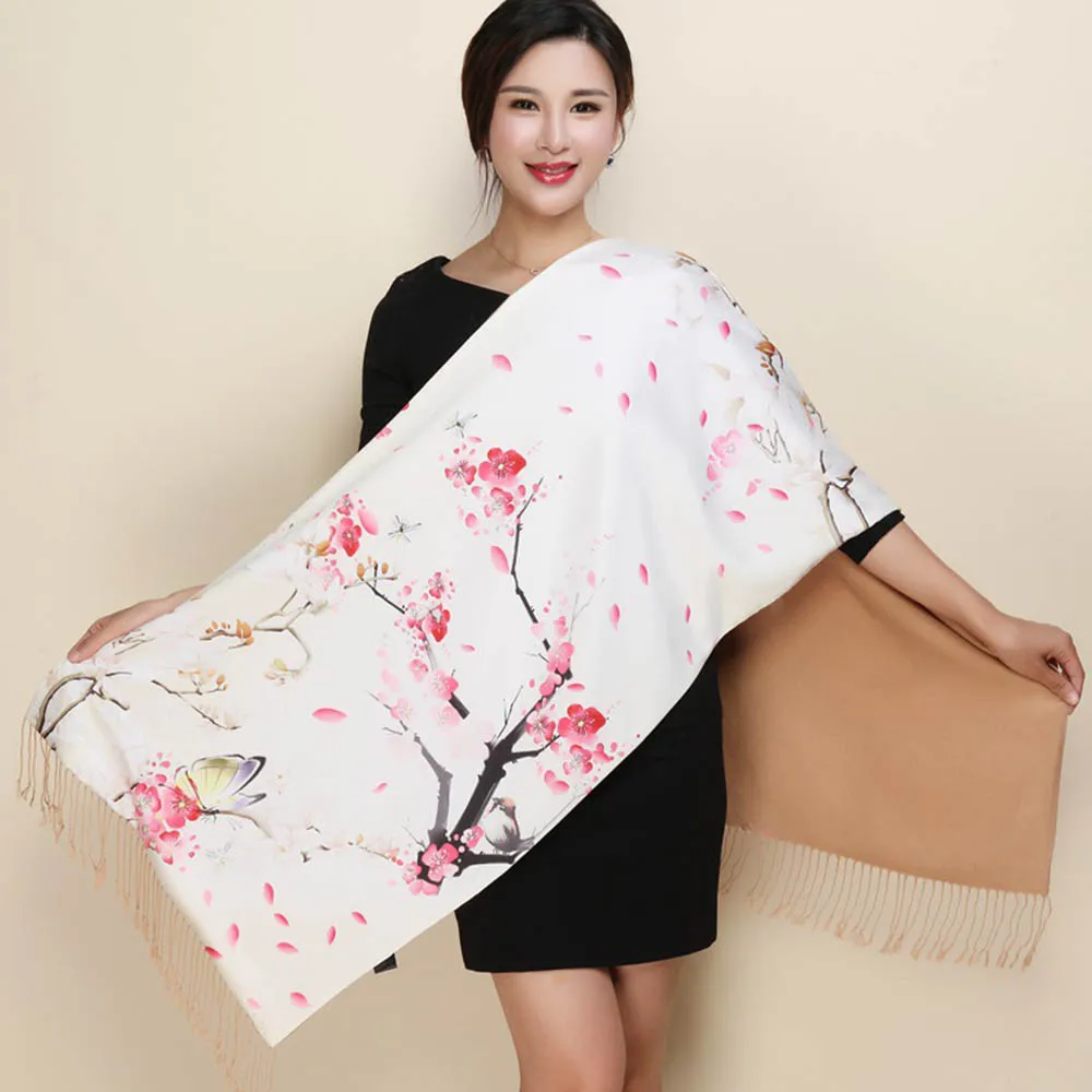 Silk Scarf 9 FS Элитный бренд печатных Шелковый шарф для женщин цветы платки с кисточкой дышащий теплый большой Бандана Хиджаб глава атласные шелковые шарфы для - Цвет: Silk Scarf 9