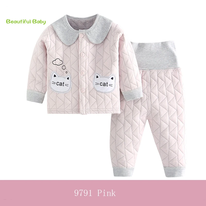 9791 Pink Комплект одежды для малышей, 2 предмета, куртки, пальто+ штаны, весенне-осенняя плотная Одежда для новорожденных, осенняя одежда из чесаного хлопка для мальчиков и девочек, новая Born-3T - Color: 9791 Pink