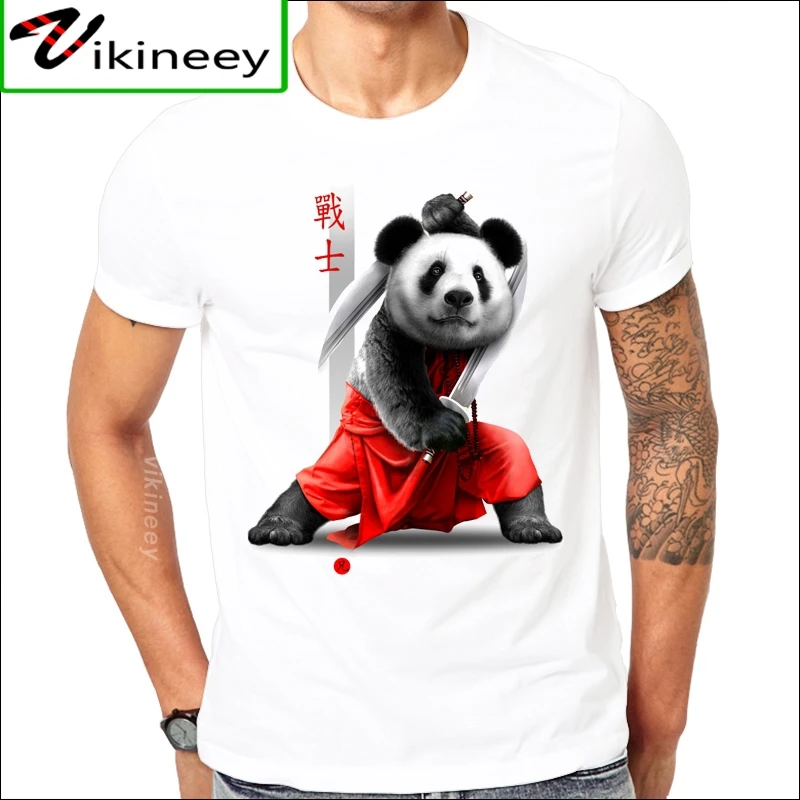 Newset Panda Blinded Samurai Printed Men T-Shirt Cool Funny Design Mens Tee Shirts Casual Cute Animal Mens T-Shirt