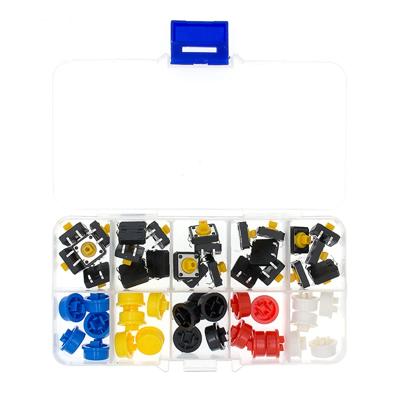 Button Kit 25 шт. Тактильные Кнопочный переключатель мгновенный 12*12*7,3 мини-выключатель Кнопка+ 25 шт. такт крышка(5 цветов - Цвет: Button Kit