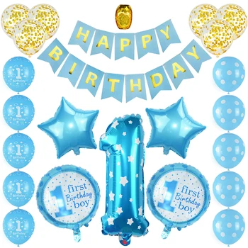 

23Pcs Happy Birthday Decoration Foil Balloon Confetti Ballon Ribbons Baby Shower Banner Wedding Garland Boy Party DIY Supplies