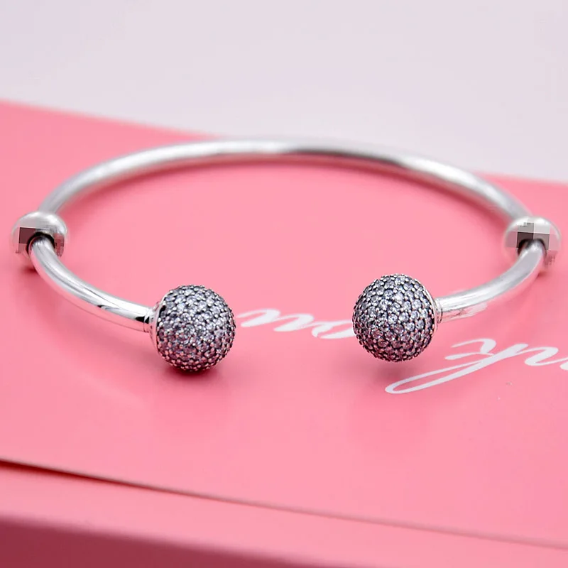 

Original MOMENTS Open Bangle Pave Caps WIth Cubic Zirconia Bangle Bracelet Fit Bead Charm 925 Sterling Silver Europe Jewelry