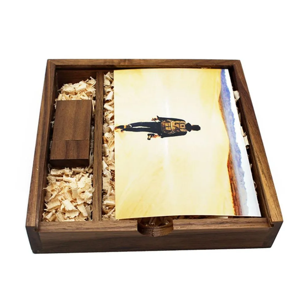 Walnut Wood коробка для фотоальбома USB флэш-накопитель 8 ГБ 16 ГБ 32 ГБ 64 Гб фотография Свадебное устройство для хранения USB2.0 карта памяти