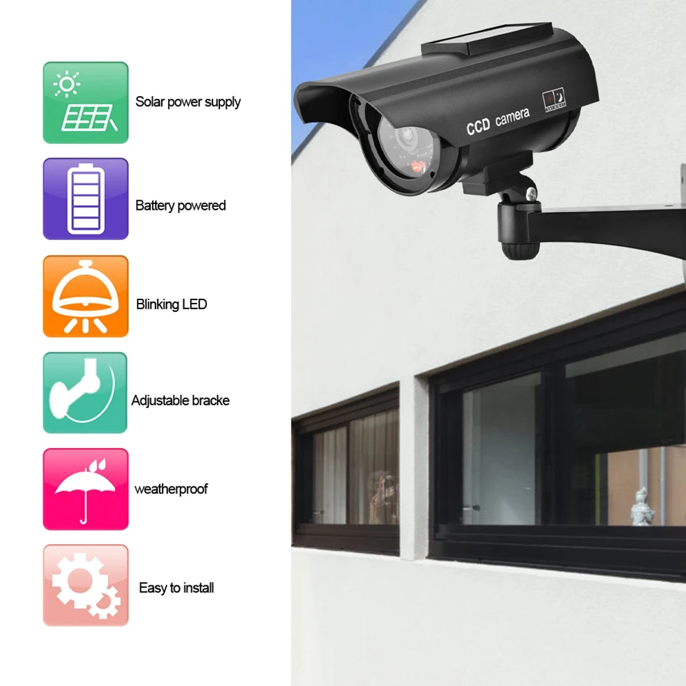 Солнечная энергия пустышка камеры водонепроницаемый CCTV безопасности Фальшивые Камеры с наклейка CCTV мигающий светодиодный свет