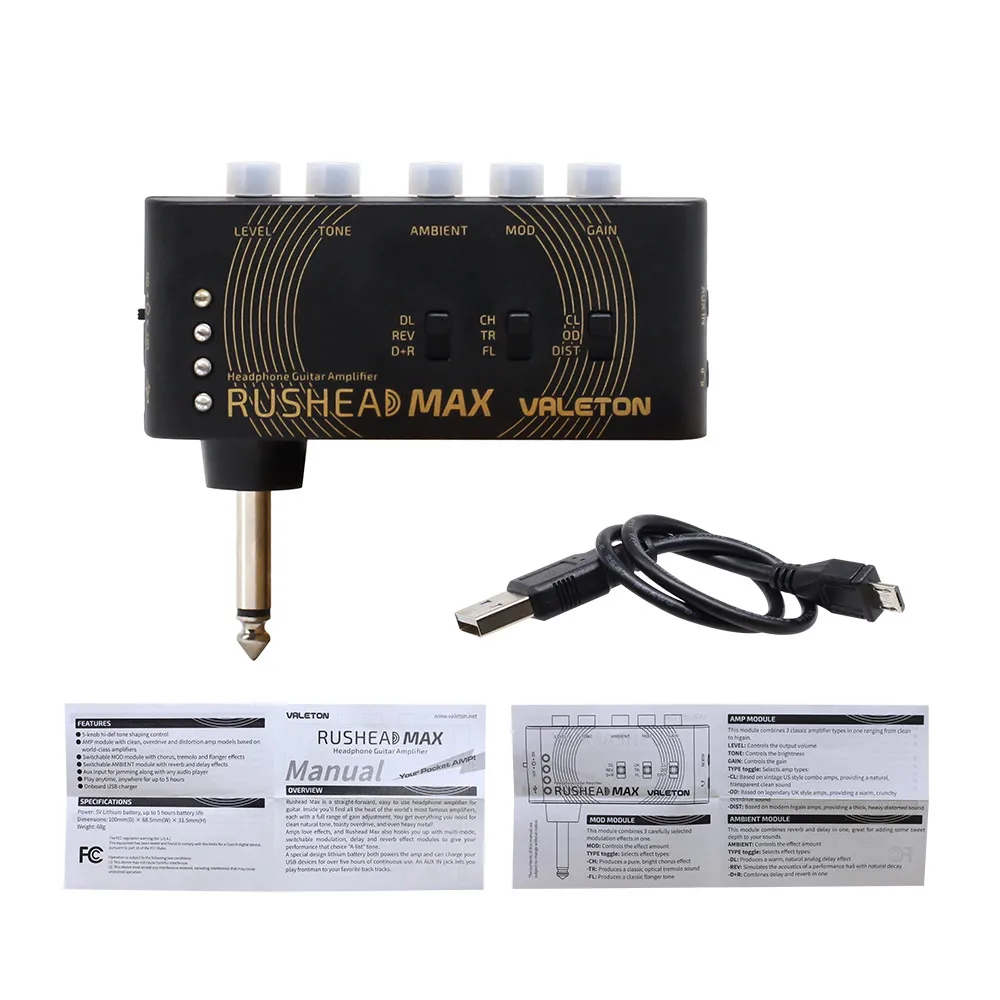 Valeton Rushead Max USB заряжаемый портативный карманный гитарный бас-усилитель для наушников переноска в спальню подключаемый мульти-эффекты RH-100