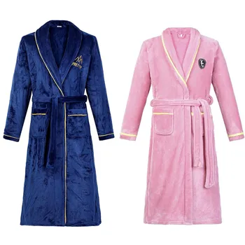 

Women Robe Kimono Bath Gown Winter Warm Flannel Lovers Nightgown Thicken Coral Fleece Casual Sleepwear Homewear Couple Nightwear