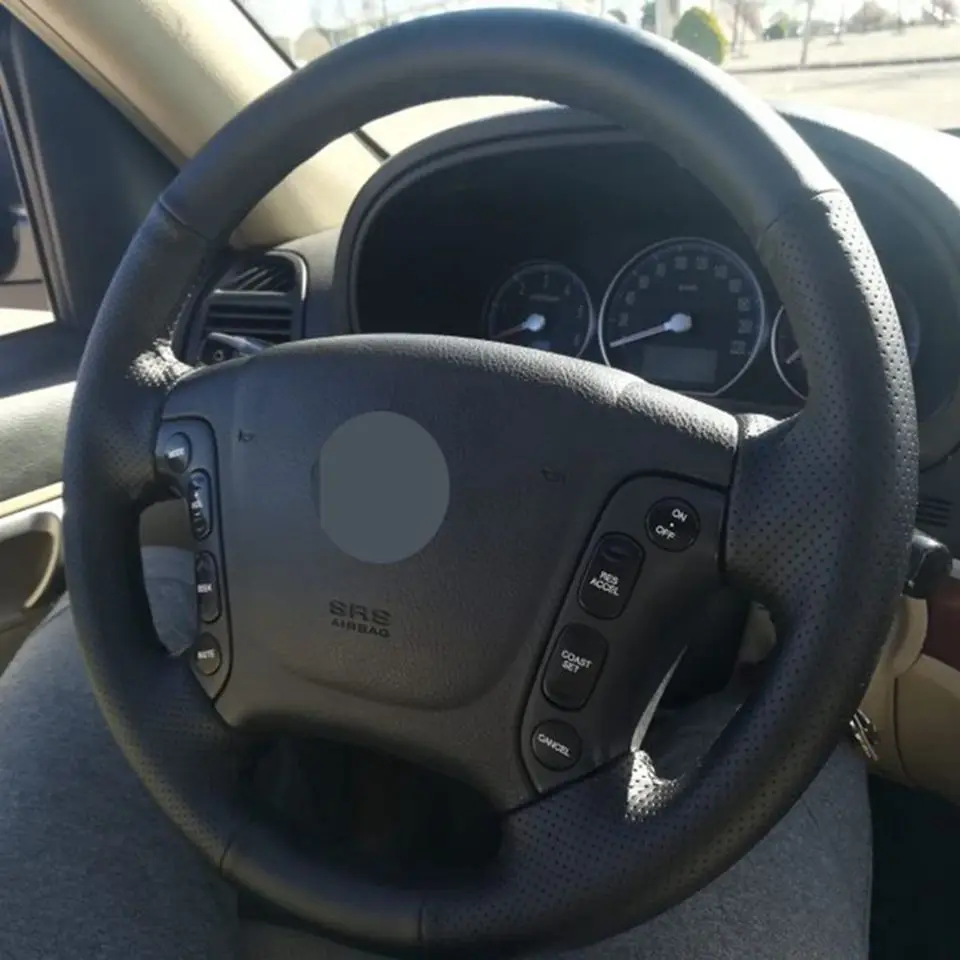 DIY черный чехол из натуральной кожи ручной работы на рулевое колесо для hyundai Santa Fe 2007-2012 автомобильные аксессуары