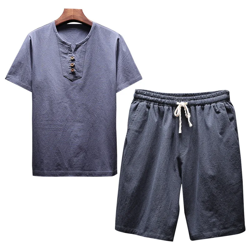 Men's Linen Sets Brands O-Neck Solid Short Sleeve T Shirt Shorts Summer Fashion Male Casual Drawsting Suit M-5XL Men's Linen Sets Brands O-Neck Solid Short Sleeve T Shirt Shorts Summer Fashion Male Casual Drawsting Suit M-5XL