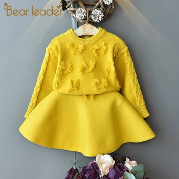 

Bear Leader Girls Fashion Knitted Dress 2020 New Autumn Winter Girl Baby Solid Clothes Children Casual Costumes for 3 6 Years