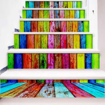 

6pcs/set 3D Imitation Wood Board Staircase Stair Riser Floor Sticker Self Adhesive DIY Stairway Waterproof PVC Wall Decal