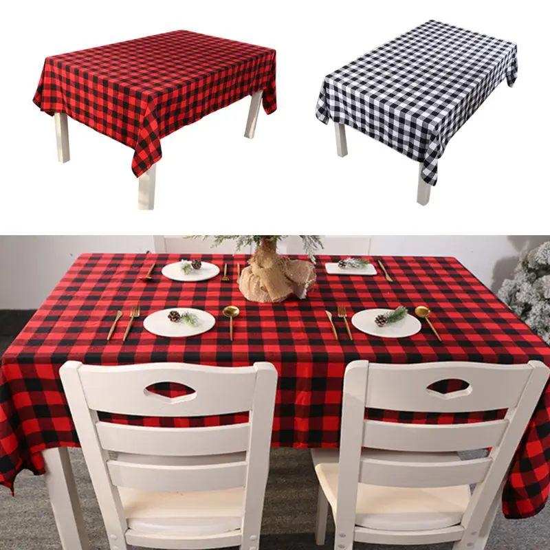 

213x153cm Christmas Rectangle Tablecloth Classic Contrast Color Checked Plaid Pattern Table Cover for Dining Room Party Decor