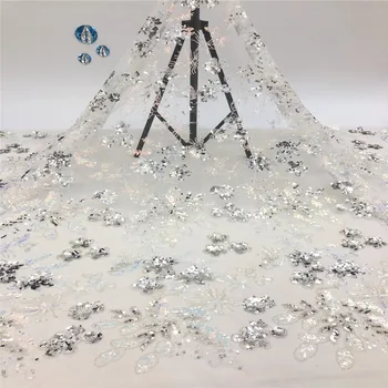 

High Quality African Sequins Beads Lace Fabric New Arrivals Embroidered French Net Tulle Laces Fabric for Party Wedding