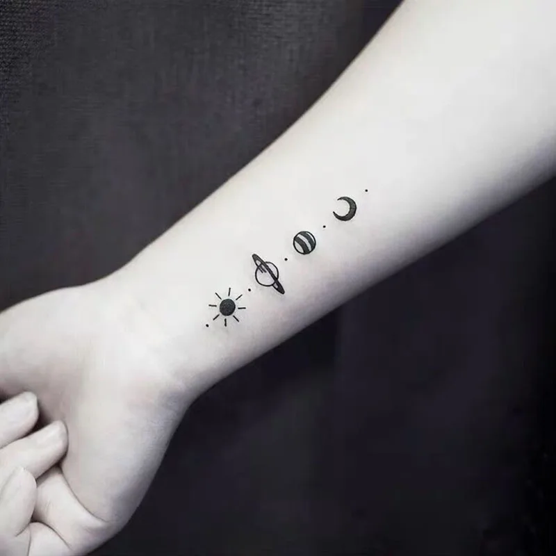 Water Transfer Tattoo Minimalist Small Sun Moon Saturn Tattoo Body Art Waterproof Temporary Fake Tattoo For Adults Couples Kids Temporary Tattoos Aliexpress