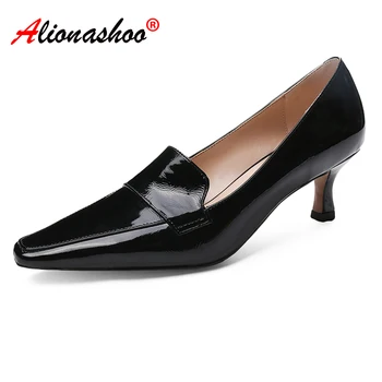 

Pumps women shoes Stiletto Heels Pointed Toe Genuine Leather Dress shoes women Solid Black Mary Janes 2020 Spring Size 34-41