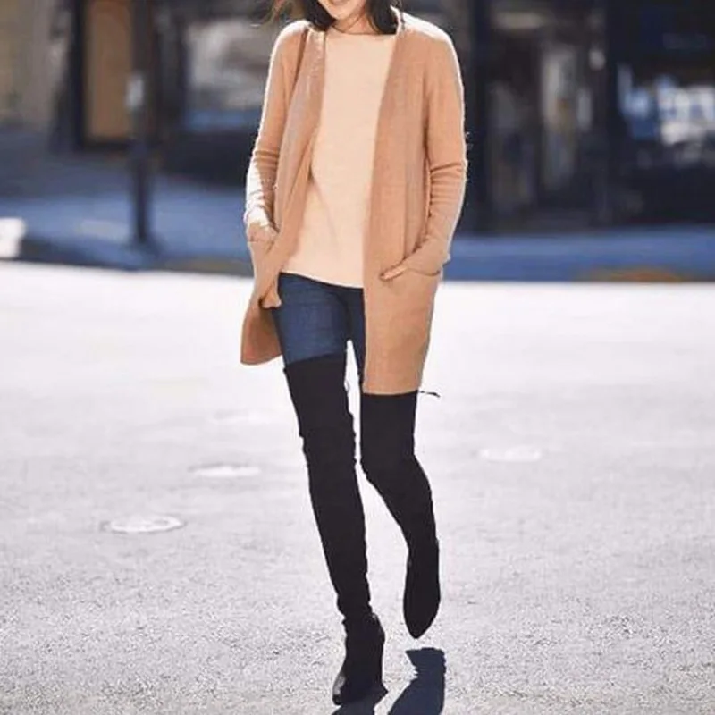 Litthing Bota Feminina; женские облегающие высокие сапоги; модные замшевые сапоги на высоком каблуке; женские ботфорты на шнуровке; большие размеры