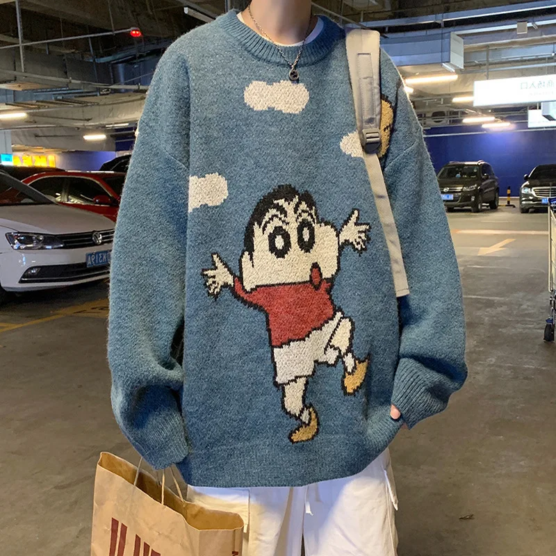 Suéter Harajuku para hombre, ropa informal estilo Hip Hop, ropa de dibujos animados, jersey de cuello redondo, suéteres de pareja informales de moda de gran tamaño