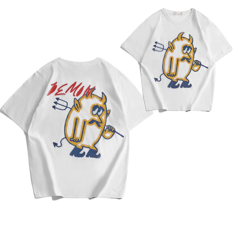 

2020 Summer creative animation printing couple T-shirt plus size 3xl Oversized loose clothes new hip hop Casual funny Streetwear