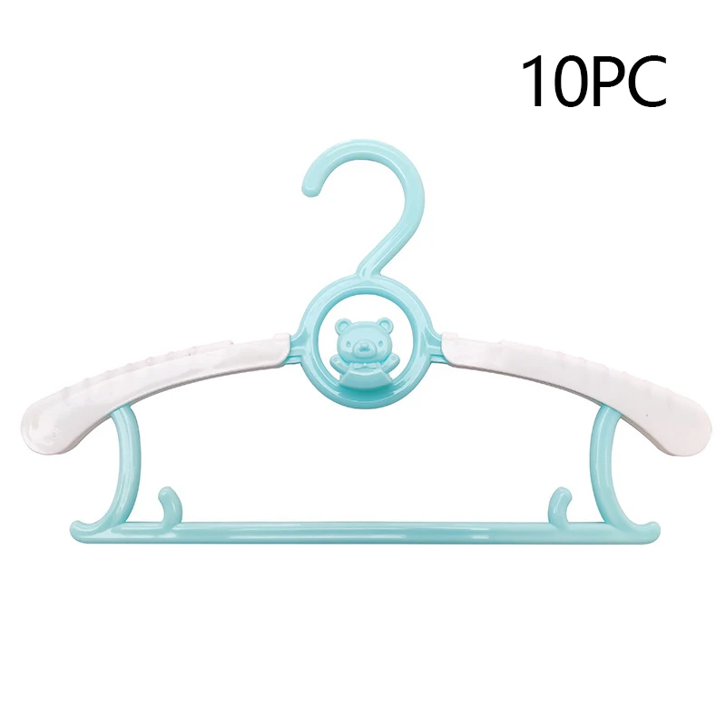 Blue-10pc 10PC Retractable Children's Hangers Thick Durable Plastic Clothes Shelf Cartoon Baby Drying Rack No Trace Non-slip Adult Hanger - Цвет: Blue-10pc