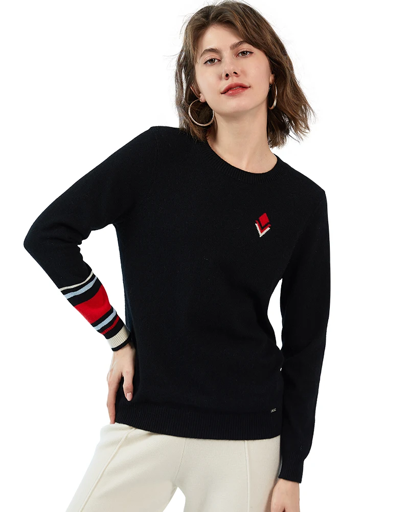 Женский трикотажный пуловер Zhili свитер из 100% кашемира в трехцветную полоску |