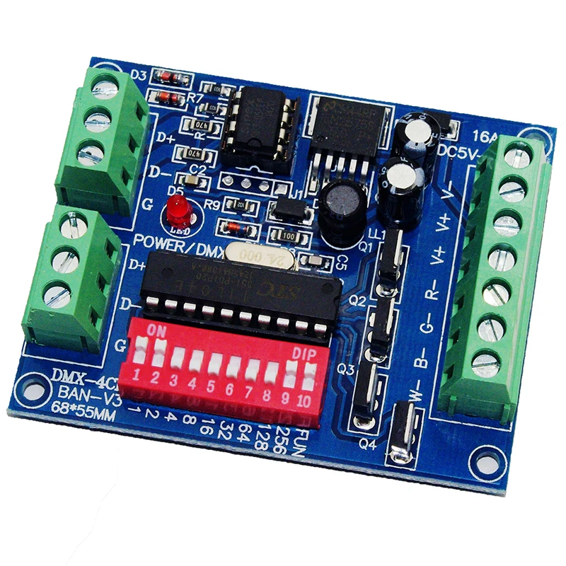 Легкая 4CH DMX512 декодер 4 канала RGBW led контроллер DC5V-24V * 4A 16A max CMOS слива-открытая DMX
