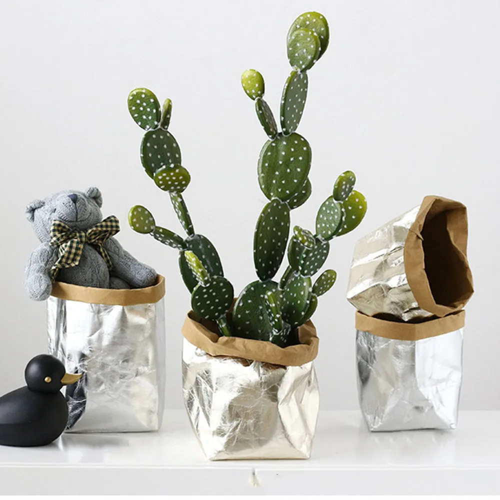 

Chic Cosmetic Storage Bag Nordic Washable Kraft Paper Fruit Organizer Bags Home Desktop Flower Plant Pot Decor Pouch