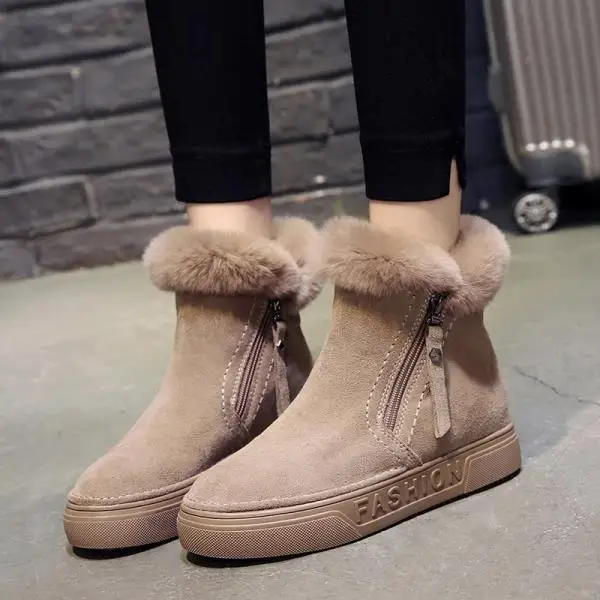 Brand Women's Shoes Round Toe Flat Heel Rubber Boots Low Heels booties Australia Winter Footwear Plush Booties Ladies Lace Up - Цвет: 2