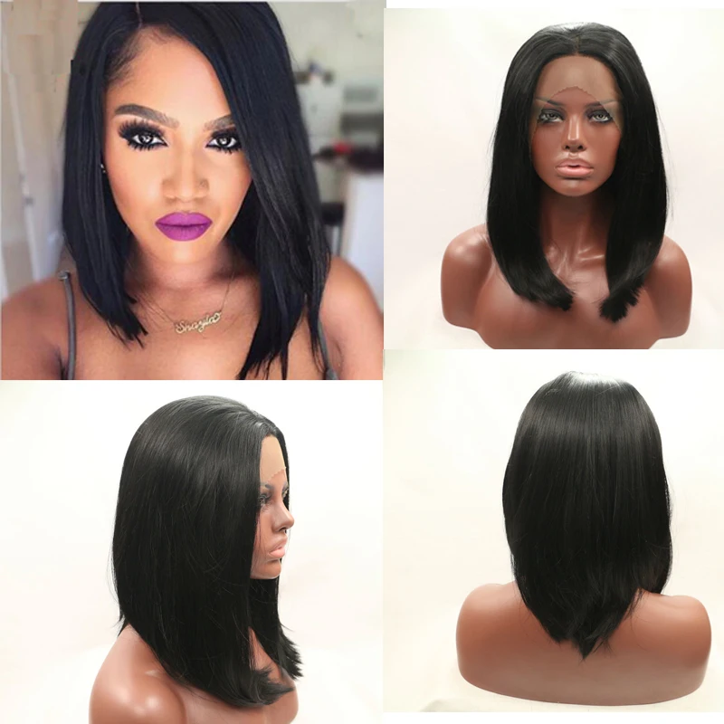 Black Middle Part Synthetic Lace Frontal Wigs Bob Short Front Wig Straight Glueless Cosplay Highlight Hair For Black Women