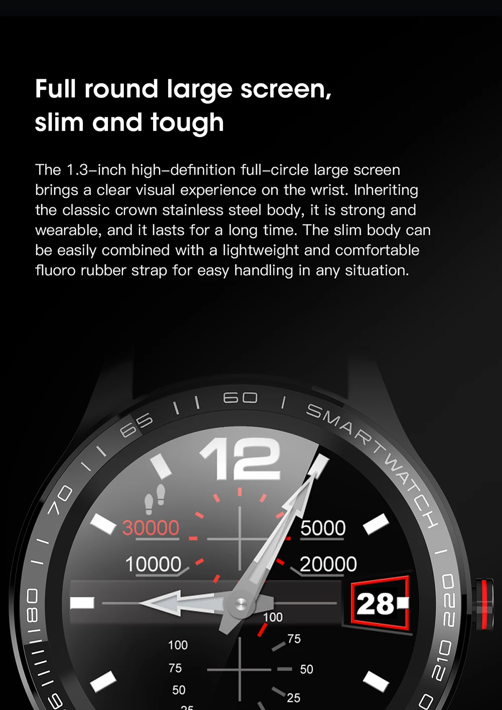 Смарт-часы ELFTEAR L9 для мужчин, 1,3 дюймов, Полный Круглый HD экран, умные часы IP68, водонепроницаемые PPG+ ECG для andriod Ios для huawei GT2 L7